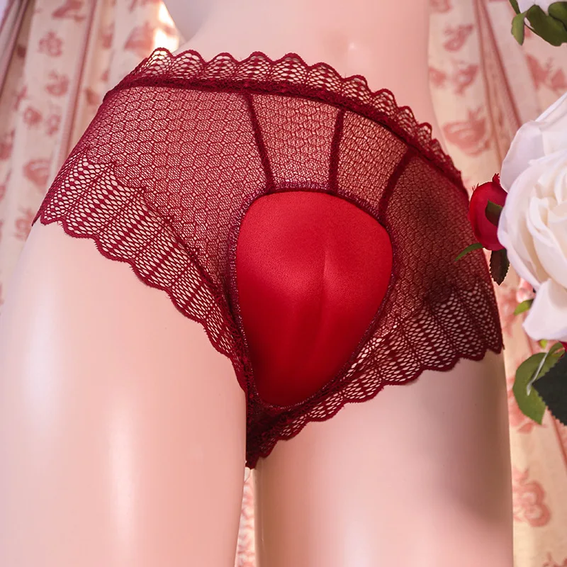 Mutandine sexy da uomo Mutandine da uomo a vita alta di grandi dimensioni Stretti slip in pizzo con linea di abalone trasparente ultrasottile