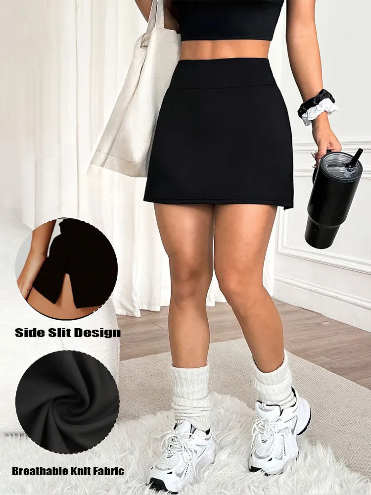 Falda Deportiva de Cintura Alta con Abertura Lateral, Elástica, para Yoga, Ciclismo, Tenis, Entrenamiento, Moda Casual, Versátil, Atlética
