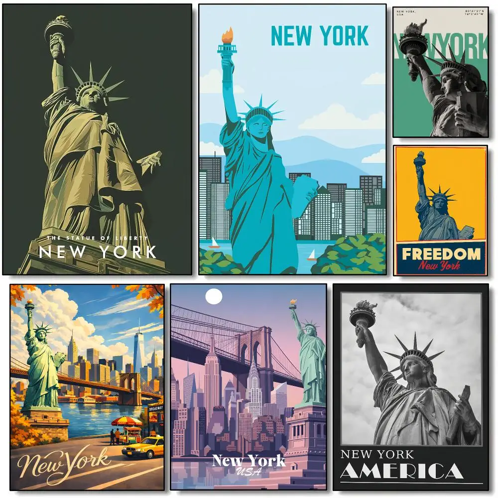 N-New York Statue of Liberty Poster HD Wall Art Aesthetic Home Decor for Living Room Bedroom Café Office Stylish Gift