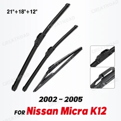 Wiper Front & Rear Wiper Blades Set For Nissan Micra K12 2002 - 2005 Windshield Windscreen Window Brushes 21