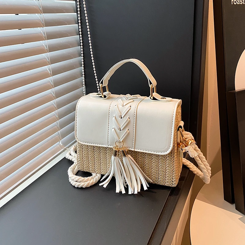 Strand Stroh Umhängetasche für Frauen neue Designer Boho Sommer tasche Pu Leder Handtasche und Geldbörse Reise Umhängetasche – Detail 25