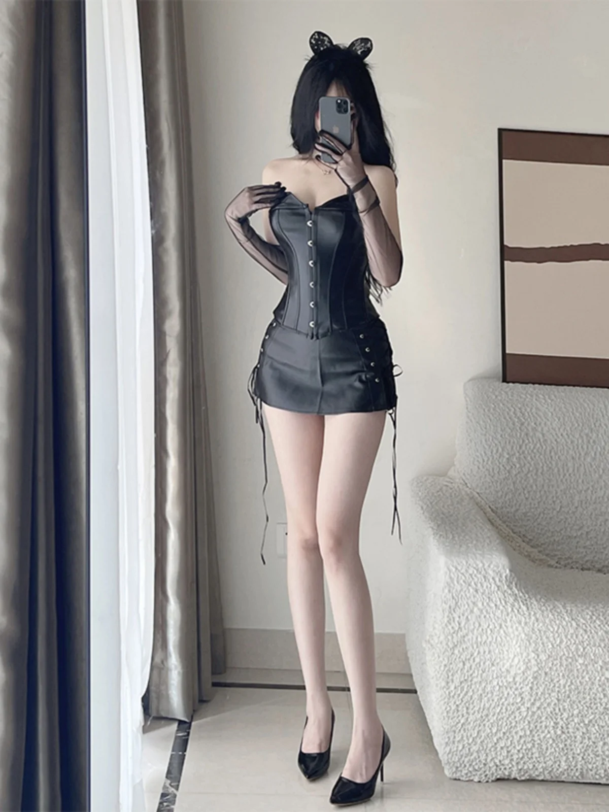 

Sexy Leather Queen Costume Cosplay Halloween Rabbit Girl Rabbit Outfit Nightclub Party Uniform Set Polyester Material