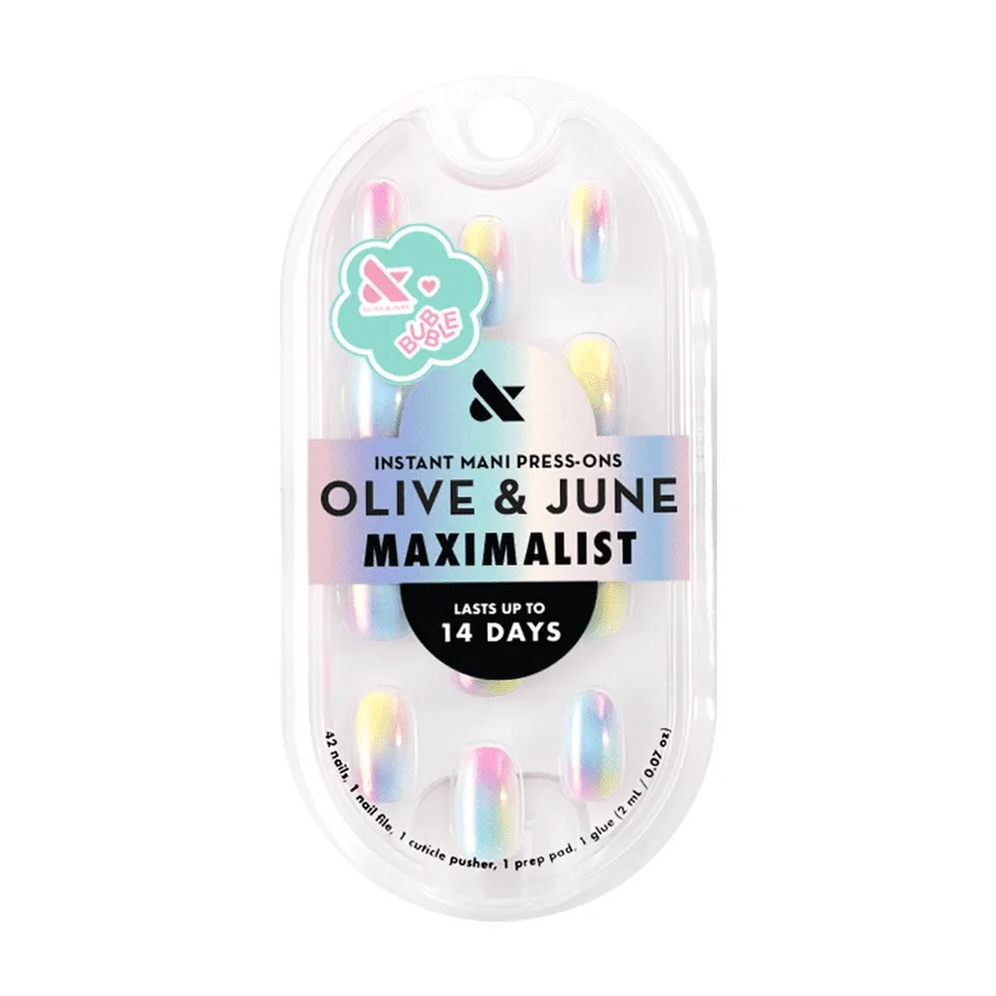 

Короткие круглые ногти Bubble Instant Mani для повседневного ношения и особых случаев Хромированная отделка Rainbow Aura с блеском a