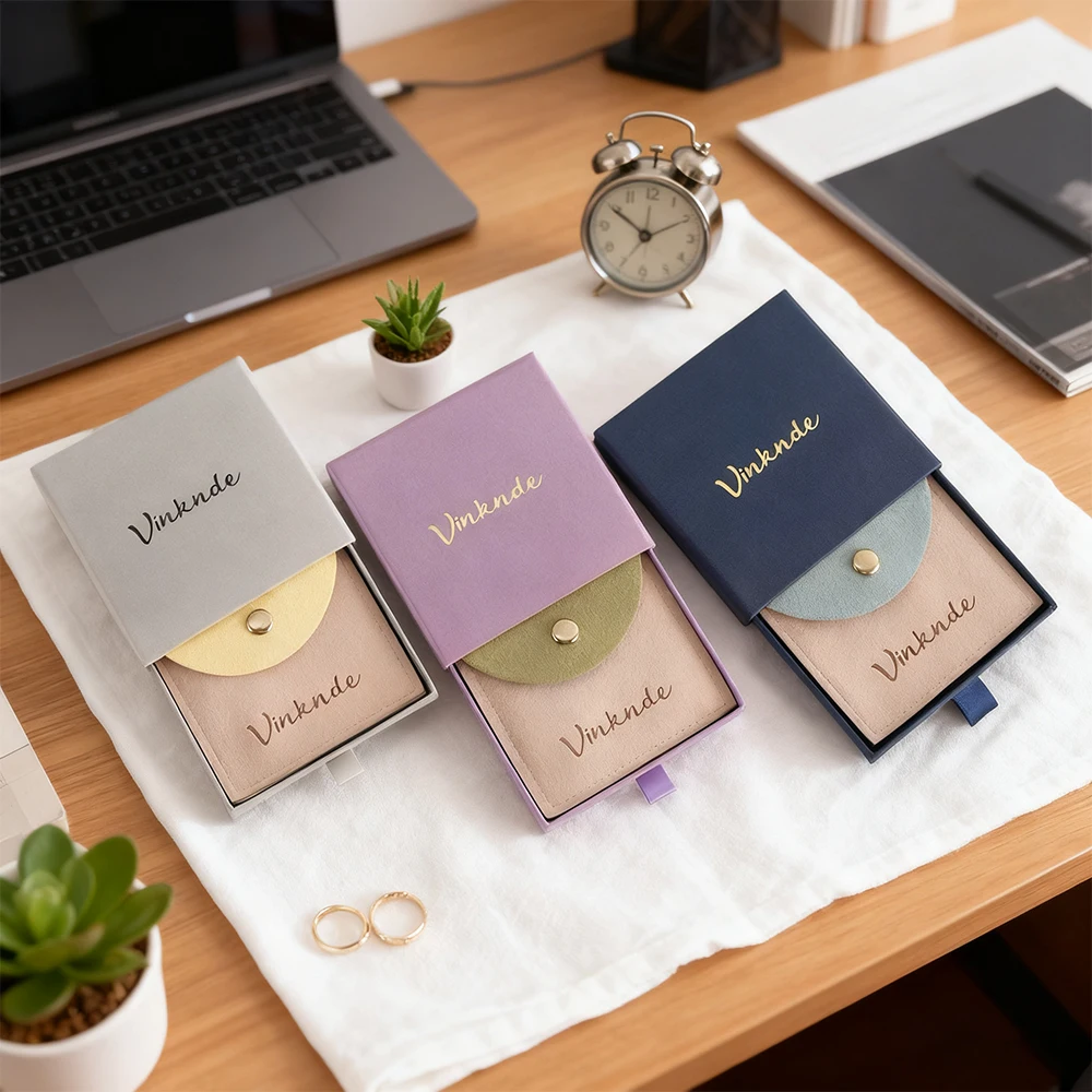 

24 компл., оптовая персонализированная коробка для ювелирных изделий с 8x8 см, замшевая упаковка из микрофибры, подарочная сумка на кнопках, конверт, сумка