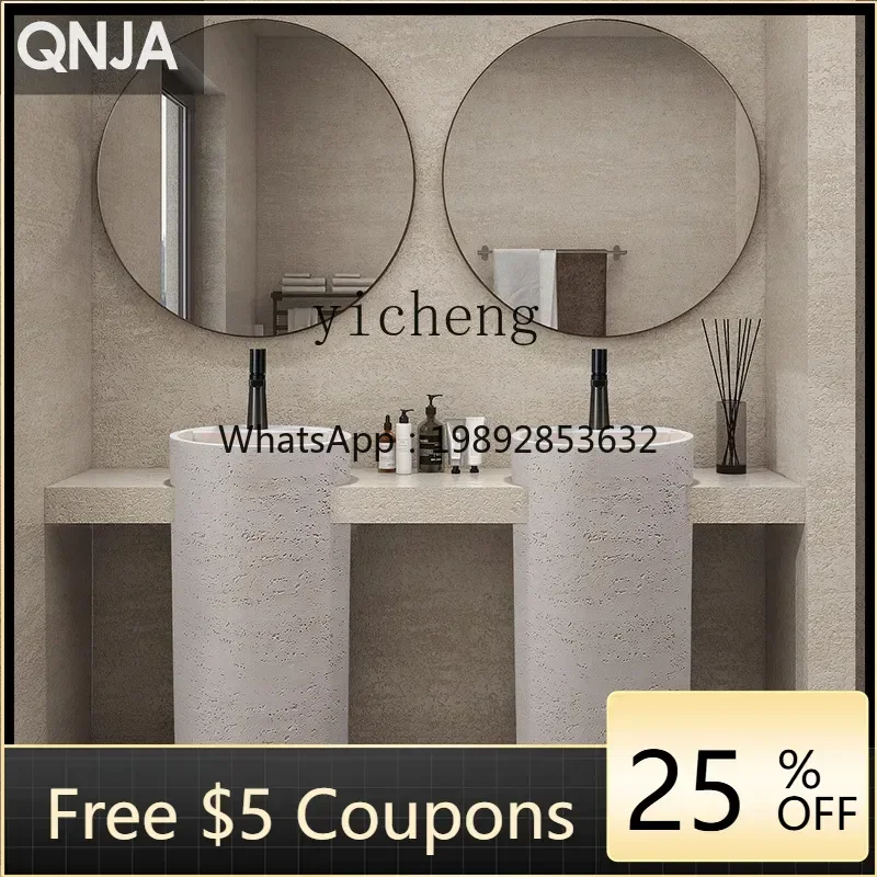 

Напольная художественная раковина-тумба Y1 с колонной, из травертина