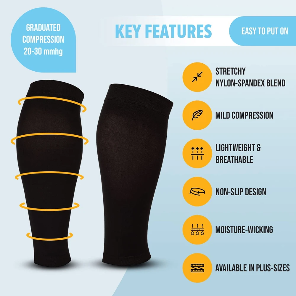 BraceTop Long Calf Compression Sleeve 20-30mmhg Leg Support Graduated Open Toe Pressure Socks Shin Splints for Running, Cycling