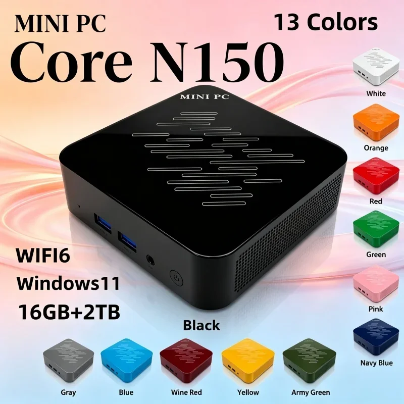 Compact Pocket Mini PC 13 Optional Colors Core N150 16GB RAM 1/2TB SSD BT5.2 WiFi6 Windows11 4K Household Desktop