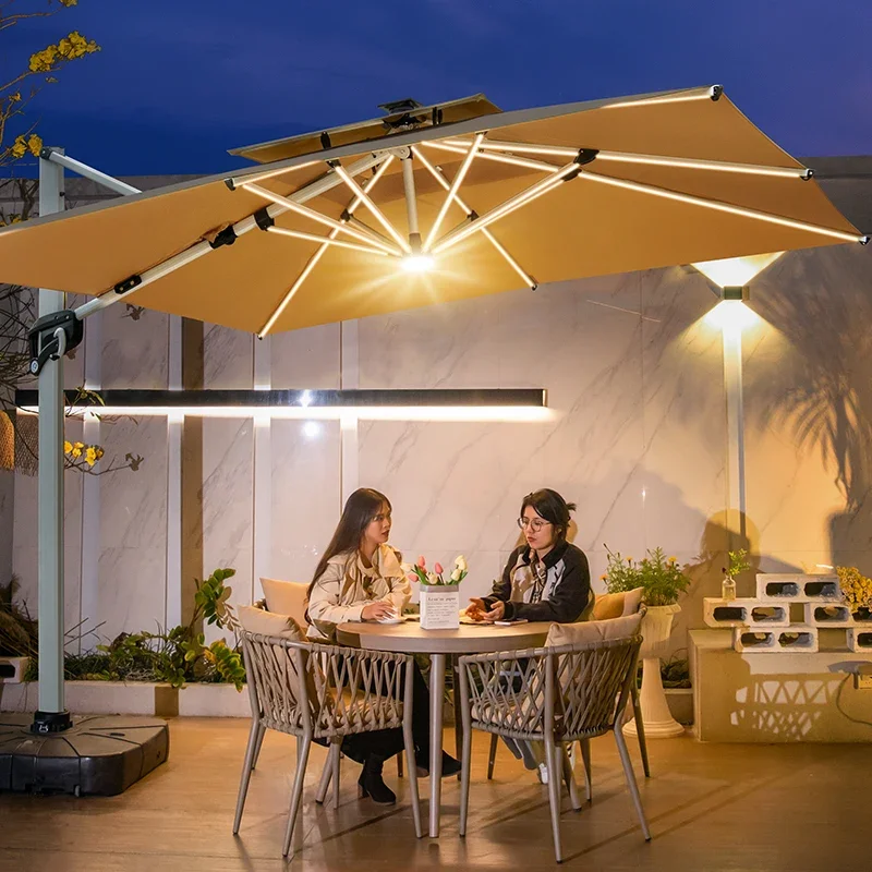 Outdoor Commercial Umbrella Big Size Heavy Duty Restaurant Umbrella Waterproof Garden Round Shape Patio Umbrellas With Led Light