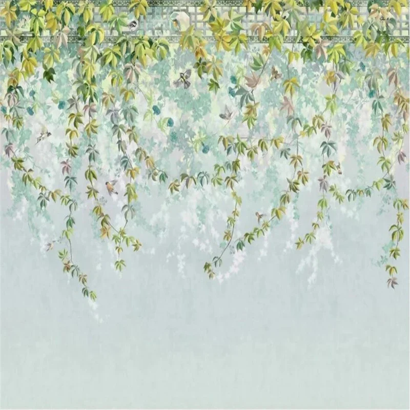 custom Nordic aesthetic plant creeper leaf wallpaper bedroom mural living room decoration TV background photo 3D wall sticker