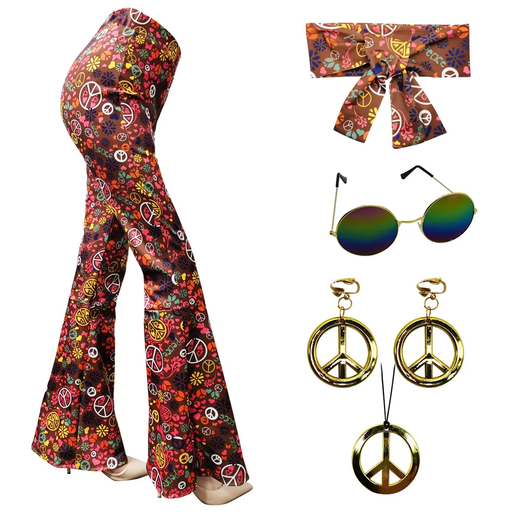 60s 70s Women Costumes Accessories Hippie Pants Bell Bottom Boho Pants Flared Pants Retro Trousers for 70s Theme Party