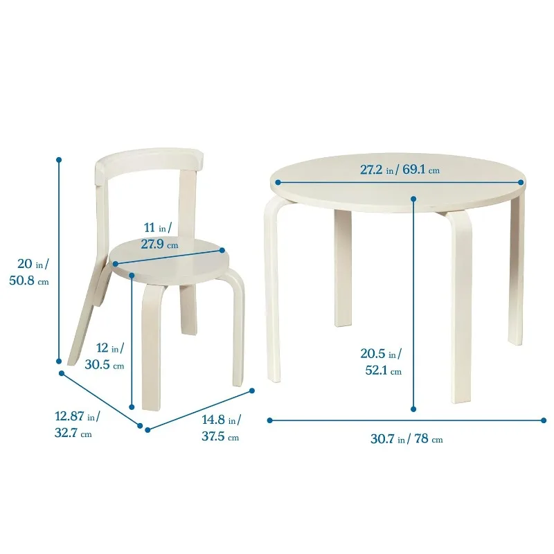 ECR4Kids Bentwood Table and Curved Back Chair Set, Kids Furniture, White Wash, 5-Piece