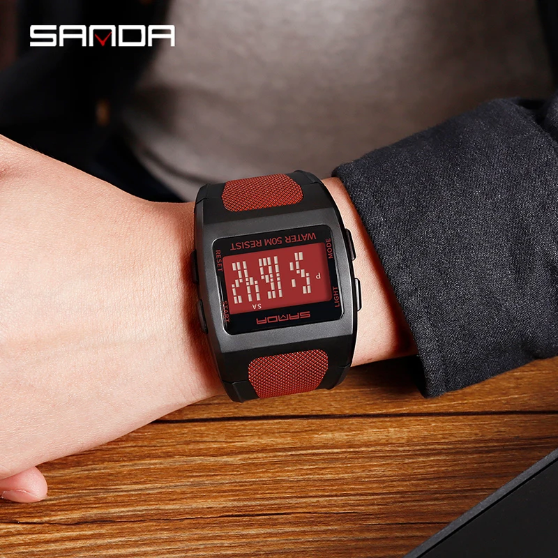 SANDA Fashion – montre électronique pour hommes, affichage numérique HD lumineux, étanche, nouvelle collection 2022, 222