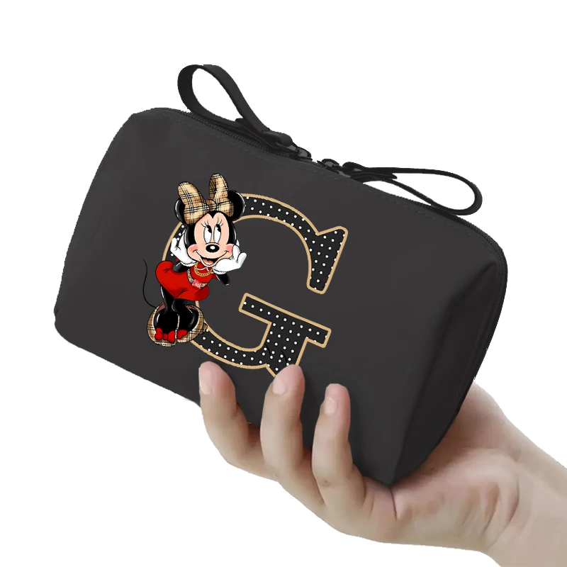 Minnie Mouse Letter A-Z Cosmetic Bag Women Fashion Makeup Bag Travel Portable Mini Make Up Case Lipstick Pouch Small Clutch Bag