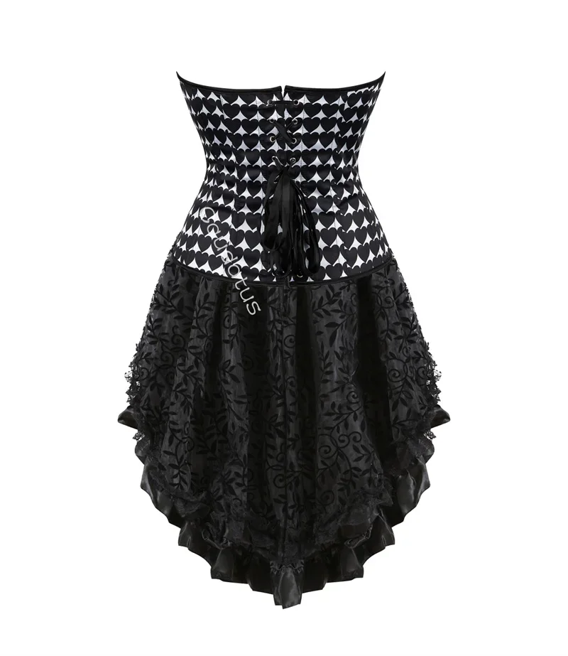 Corset Dress Tutu Skrits Top Set Skull Print With Lace Gothic Costume Party Sexy Burlesque Halloween Basques Outfit Plus Size