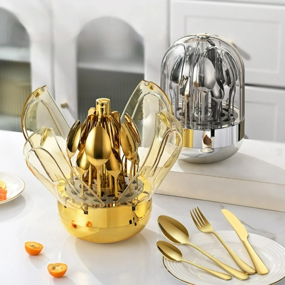 Tableware Set, 24pcs Stainless Steel Cutlery & 1 Count Egg-shaped Holder for Home Use, Kitchen Accessories, luxurySummer Gift