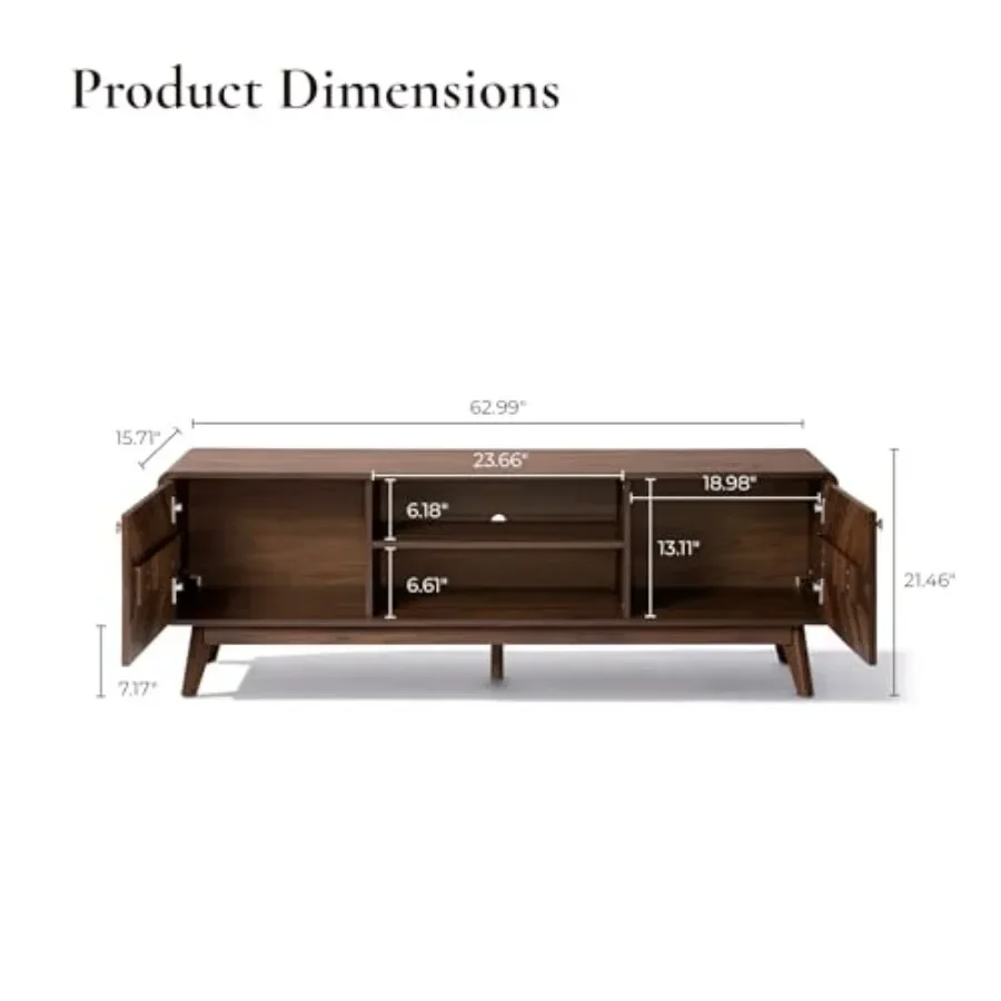 Living Room TV Stand, Mid Century Modern Style, Wood Finish, Sleek Design for TVs Up To 65 Inches