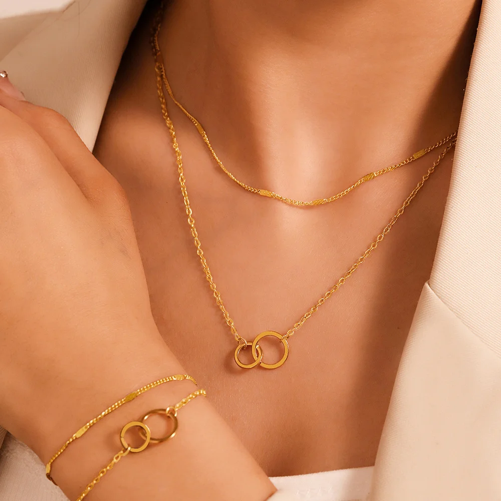 

Boho Double Circle Bracelet and Necklace Set, Waterproof and Fadeproof, Women's Jewelry, Wedding Party Favors