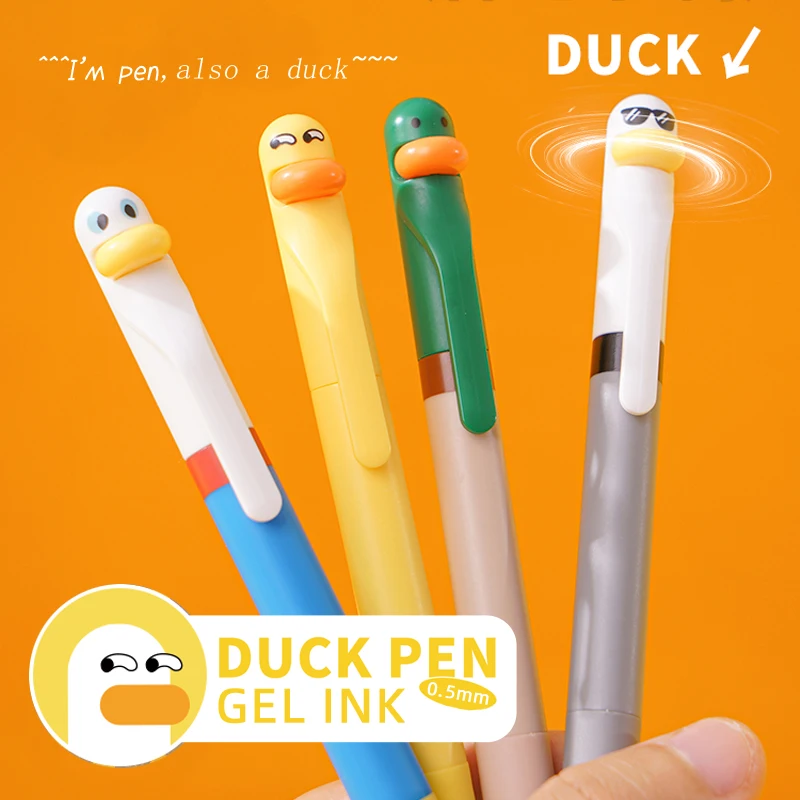 

4 Pcs/Set Cute Duck Design Gel Ink Pen Smooth Writing Quick Dry 0.5mm Black Pens Student School Office Stationery Gifts Supplies