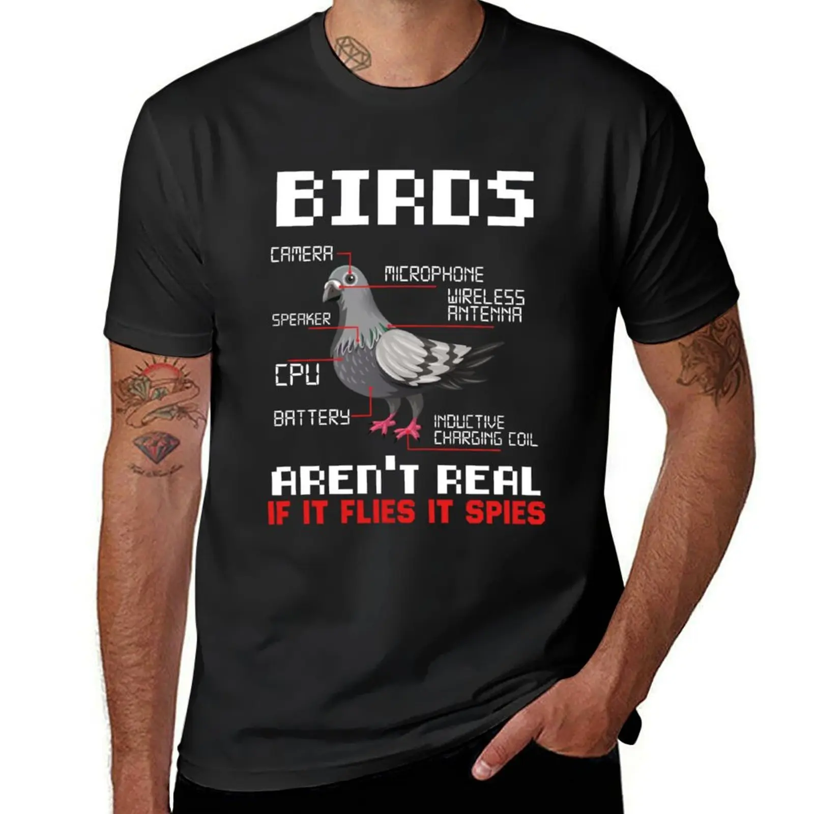 If It Flies It Spies - Birds Aren_t Real T-Shirt summer tops for a boy men workout shirt