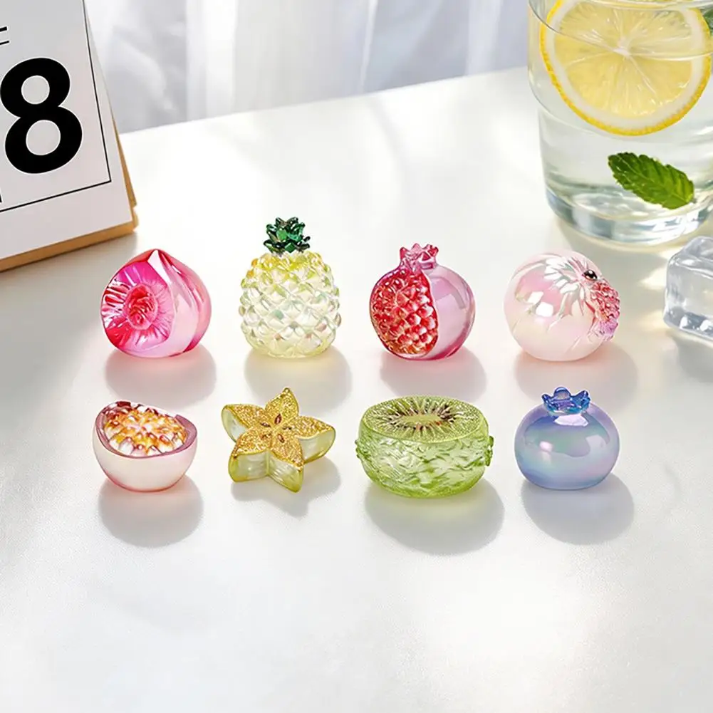 Bright Colorful Resin Fruits 6pcs Mini Resin Fruit Ornaments Set Uv Coated Rainbow Figurines Blind Box Style Fairy Garden