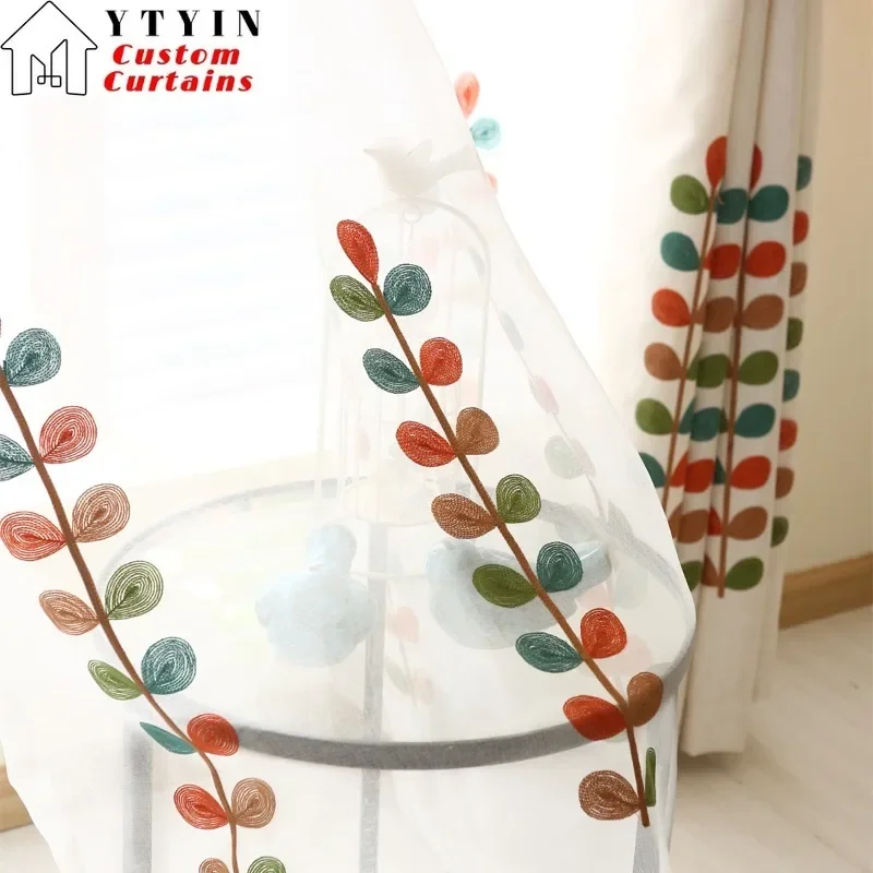 

Custom Size！！European Pastoral Imitation Cotton and Linen Embroidered Fresh Curtains for Living Dining Room Bedroom Decor Window