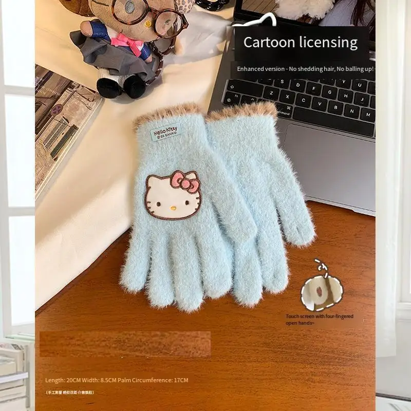 

Перчатки для девочек, милые детские перчатки «Hello Kitty», теплые перчатки с сенсорным экраном, уличные утолщенные принты, хит продаж, модные элитные подарки