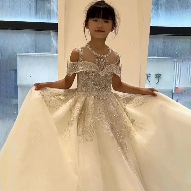 

Летнее детское платье, элитное платье с цветочным узором для девочек, платье для выступлений на фортепиано, платье принцессы с короткими рукавами для девочек