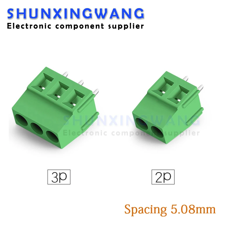 5PCS Screw type PCB terminal KF128-2P 3P terminal 5.08mm splicing tinned copper pin