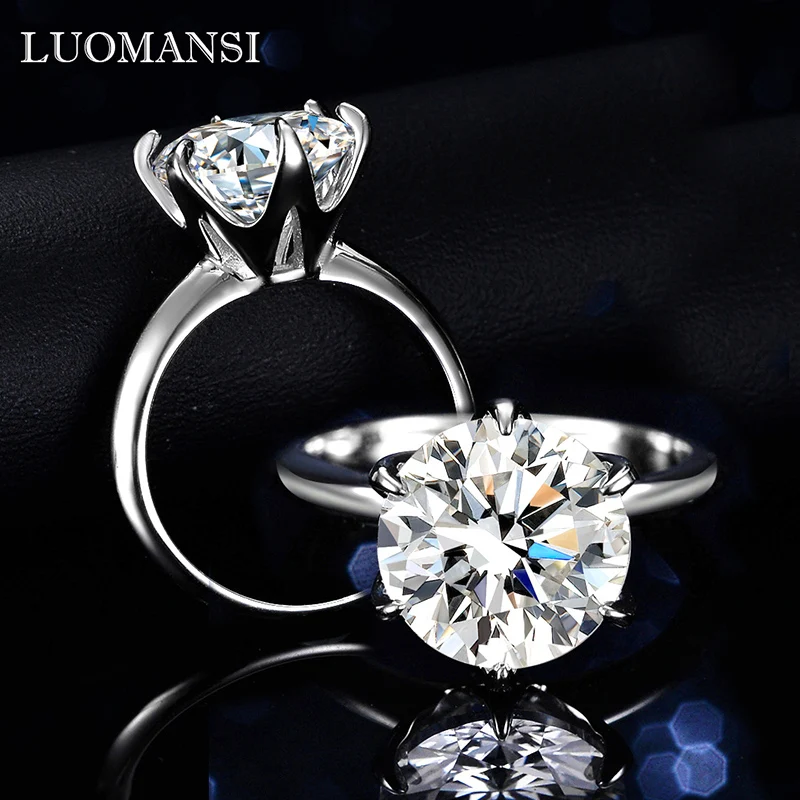 

Luomansi Classic 6 Prong Moissanite Ring 5 Carat VSS 11MM with Certificate 100%-S925 Silver Women Jewelry Wedding Party Gift