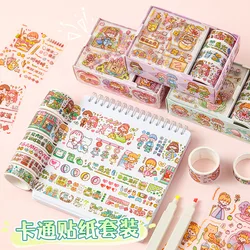 8 PCS Box Cute Korean Sticker Aesthetic Cartoon Masking Tape Set DIY Album Planner Journal Scrapbooking Decoration Kids Gift