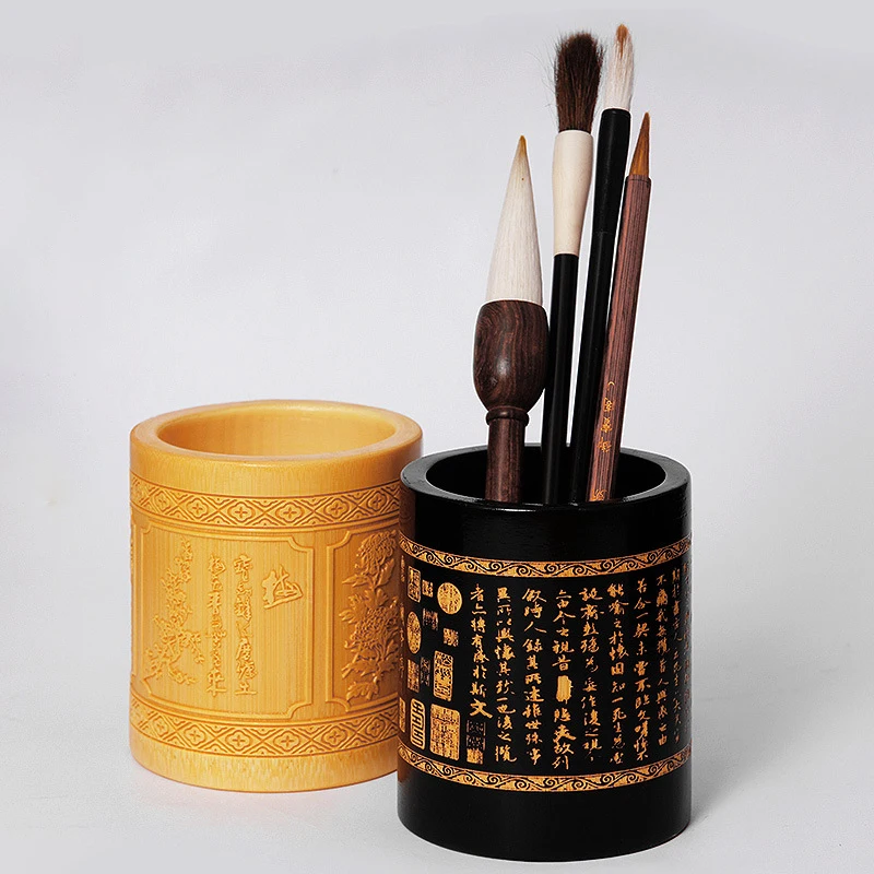 

Pen Holder Bamboo Carving Pencil Ink Brush Student Stationery Desktop Organizer Makeup Brush Storage Pot Office School Supplies