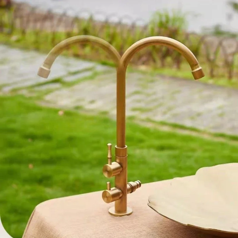 Full Brass Outdoor Frost Proof Faucet Retro Antique Copper Garden Yard Single Cold Tap Marble Laundry Pool Courtyard Wash Basin
