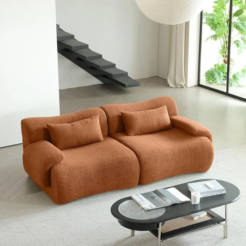 

Orange Modular Sectional Sofa,Modern Cloud Couch with Chaise,Bamboo Shaped Love Seat Couch,Comfy Fluffy Living Room Sofas