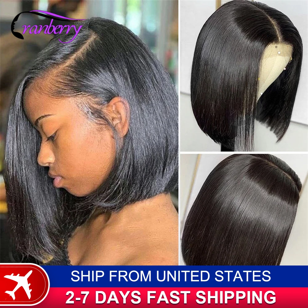 Human Hair Lace Wigs Remy Brazilian Transparent Straight Hair Short Bob Wig Cranberry Hair 13x4 Lace Frontal Wig 180% Density