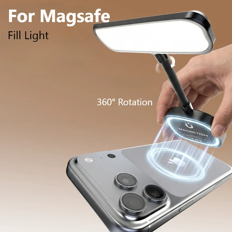 Magnetic Wireless Charger & Selfie Fill Light Compatible with Adjustable Brightness for iPhone Vlog Streaming Makeup Accessory