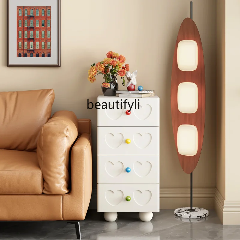 Cream Style Chest of Drawers Dopamine Sofa Side Cabinet Simple Black Living Room Locker Bedroom Small Storage Cabinet