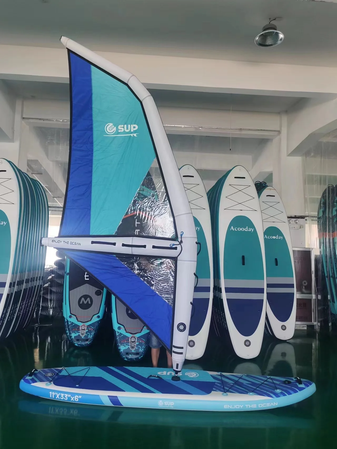 Opblaasbaar dubbellaags Kite Surf SUP-board met Premium Wing Sail-Blue Dropstitch PVC