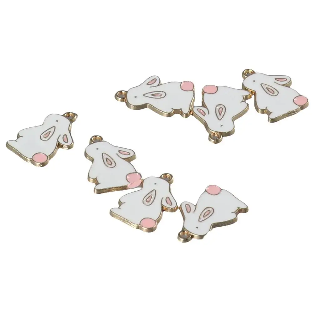 Holiday Charms Bulk Enamel Rabbit Charms 21mm*15mm Rabbit Alloy Charms White Easter Bunny Charms For Bracelets