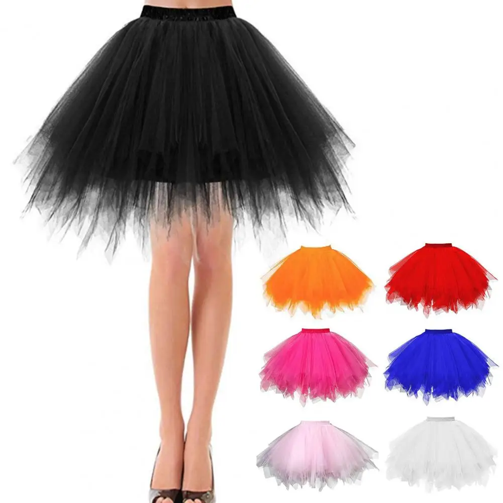 Soft Tulle Skirt Multi-layered Candy Color Women's Skirt with High Elastic Waist Fluffy Gauze Dancing Performance