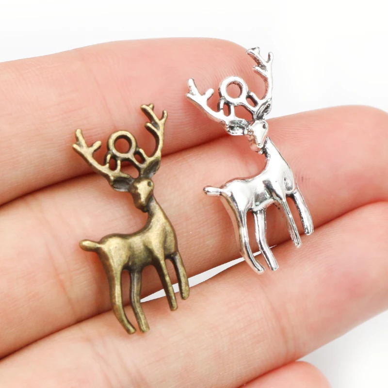 30pcs 28x13.5mm Bronze Antique Silver Plated Deer Cute Handmade Charms Pendant DIY Jewelry Finddings for Bracelet Necklace