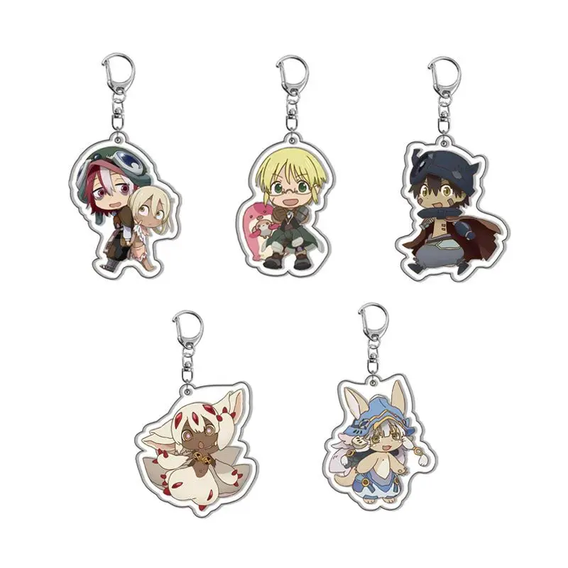 Niedlicher Anime-Schlüsselanhänger „Made In Abyss“ mit Nanachi Riko Reg Figuren, Cartoon-Print, doppelseitiger Acryl-Schlüsselanhänger, Taschenanhänger, Dekoration