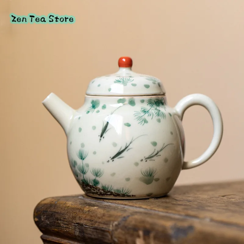 Pure Hand-painted Teapot Under Glaze Color Retro Fish Play Teapot Household Ceramic Kung Fu Tea Set Teapot