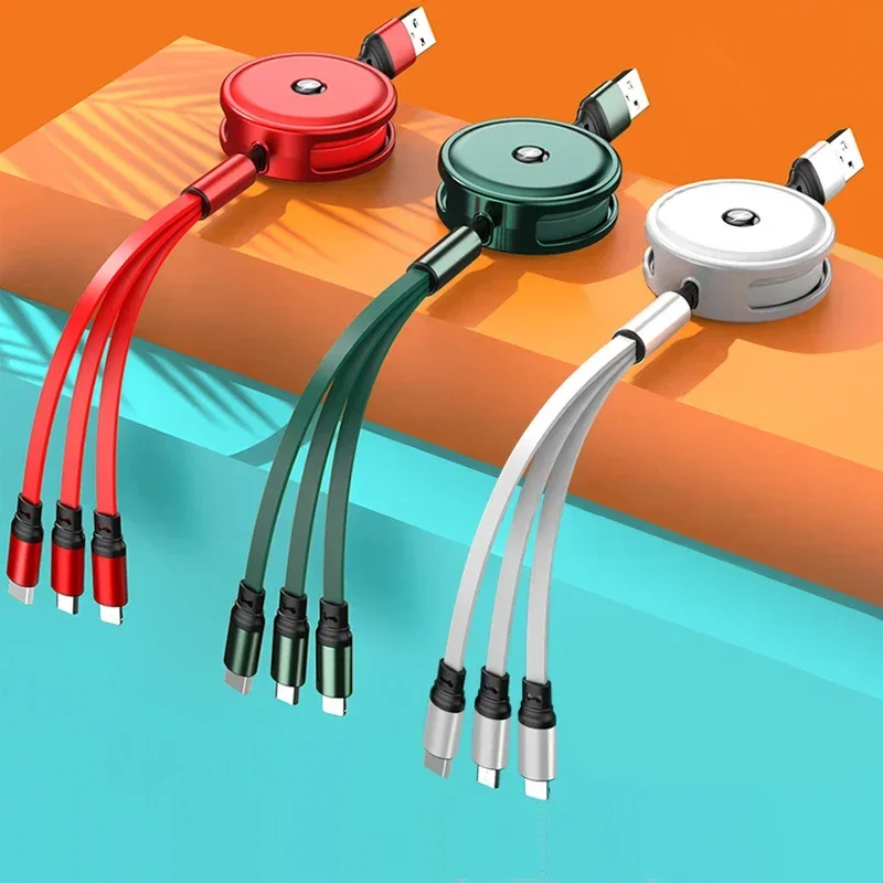 

3 в 1, выдвижной USB-кабель для передачи данных для зарядного устройства IPhone, кабель для быстрой зарядки телефона Android Type C, Xiaomi, Huawei, Samsung