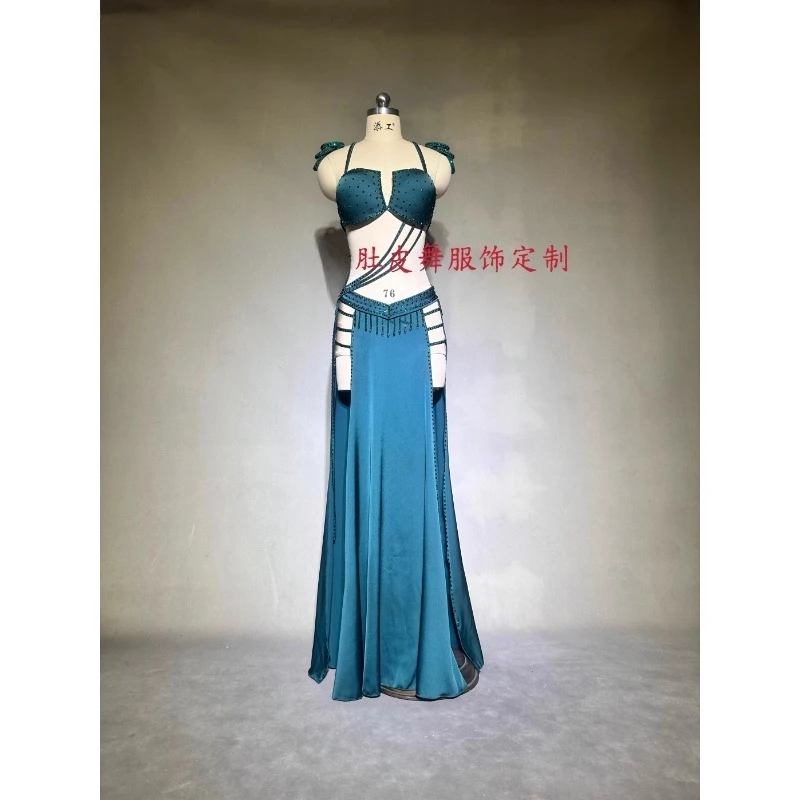 Customized Belly Dance Clothes Performance Costume Elegant Set Indian Clothes Women Exotic Dancewear Bra Double Slit Long Skirt