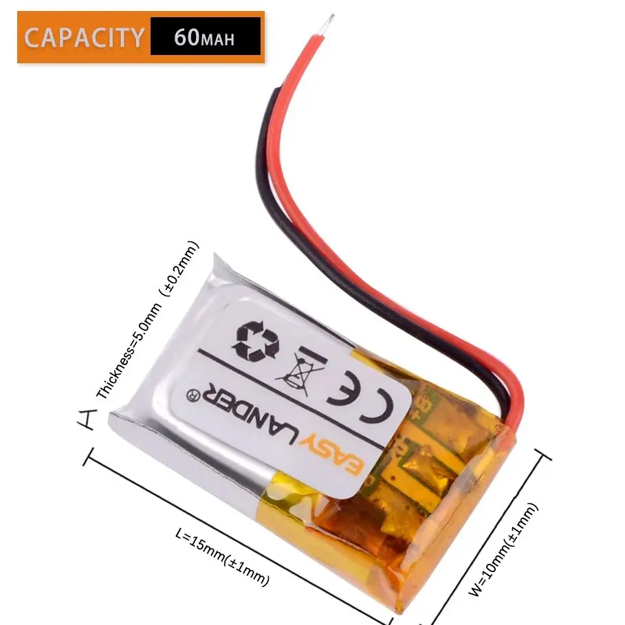 501015 50mAh 3.7V 401015 301015 601015 60mAh Bateria recarregável de polímero de íon-lítio para fone de ouvido MP3 jabra bt2080