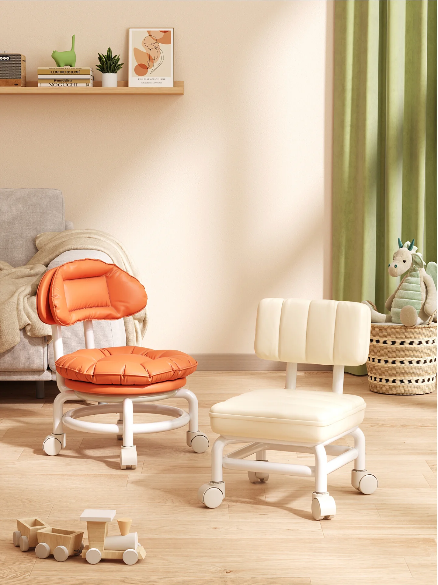 

Universal wheel small stool household low stool living room with wheels mobile children's small chair adult backrest pulley