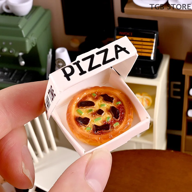 6 pçs aleatório casa de bonecas em miniatura pizza ou caixa embalagem modelo cozinha comida decoração brinquedo casa boneca acessórios