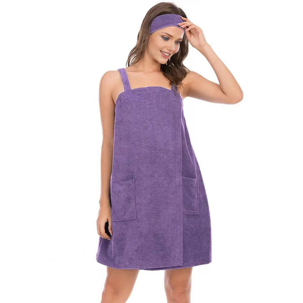 2026 Women's Bath Towel Wrap Spa Body Wrap with Straps And Pockets Adjustable Closure Shower Robe Towel with Facial Headband 80%