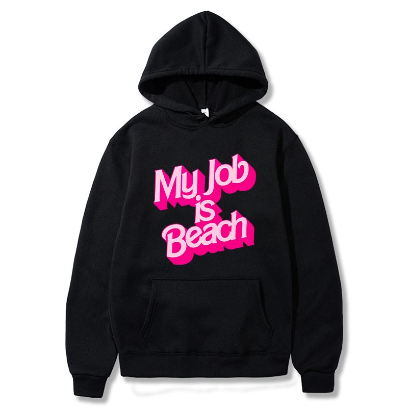 

My Job Is Beach Letter GraphicPrint Casual Winter Hoodies Thickened Plush Lining Harajuku Sweatshirt Hip Hop Street Style Clothe