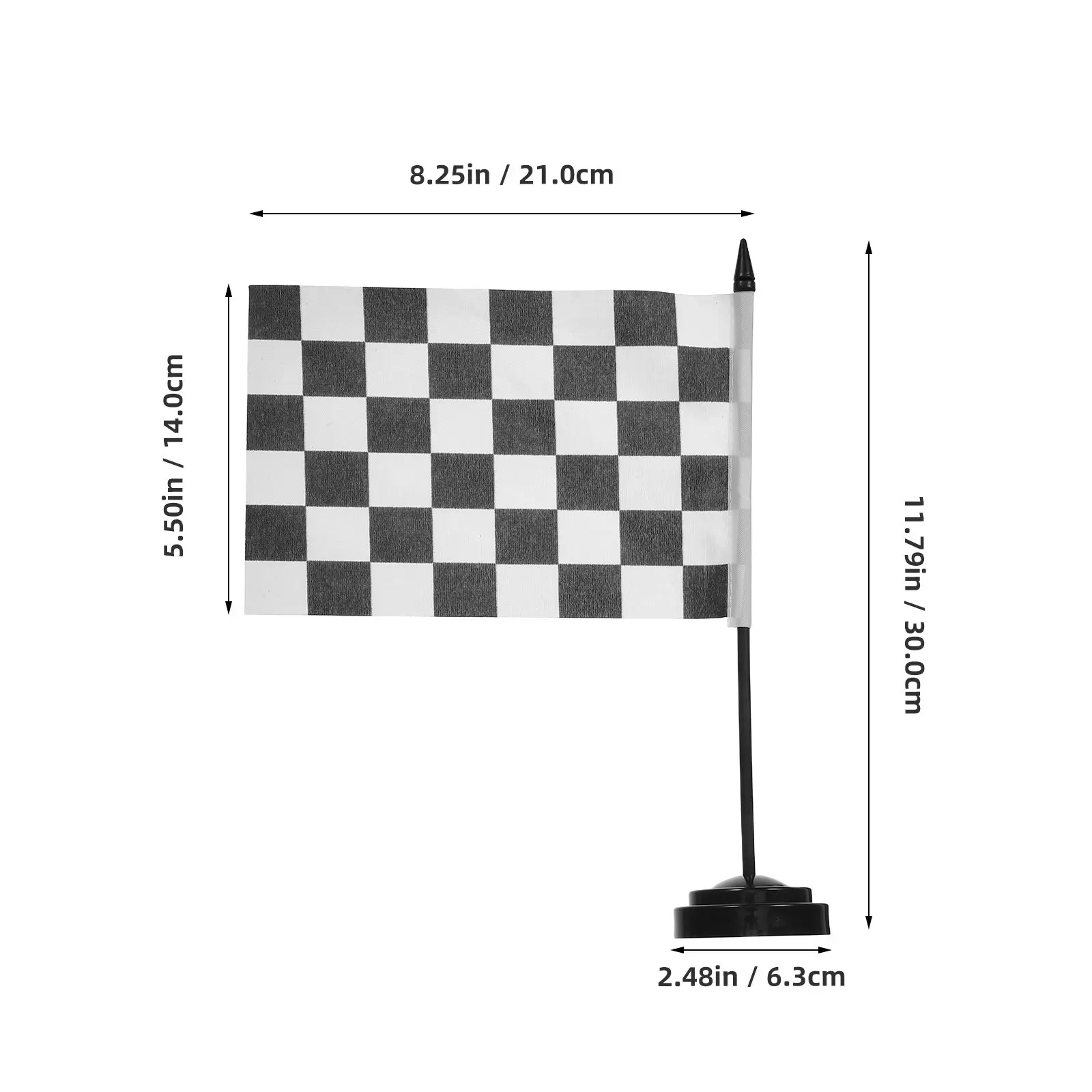 4pcs Mini Checkered Flags Black & White, Lightweight Racing Style on Plastic Rods with Non-Slip Bases